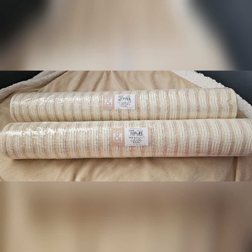 Two Rolls of Place & Time Tan and Cream Colored Deco Mesh. 21 in X 18 ft Each.